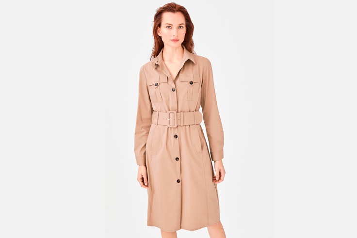 vestido-beige-camisero-cinturon-cortefiel