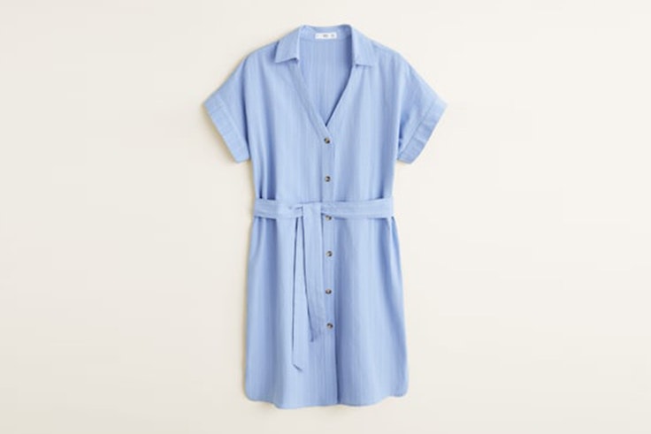 vestido corto azul camisero mango