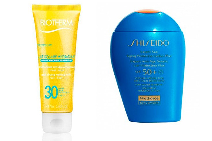 Biotherm con protección solar 30 (6,95 €) y crema Shiseido con protección SPF50 (31,20 €).