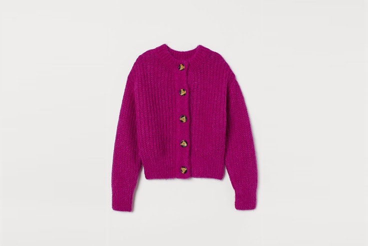 chaqueta de punto fucsia con botones de hym