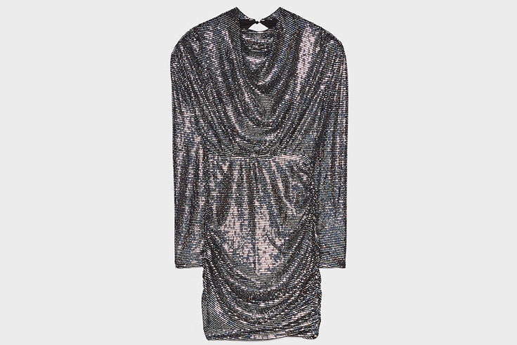 Vestido corto con espejos iridiscentes de Bershka con cuello subido y manga larga