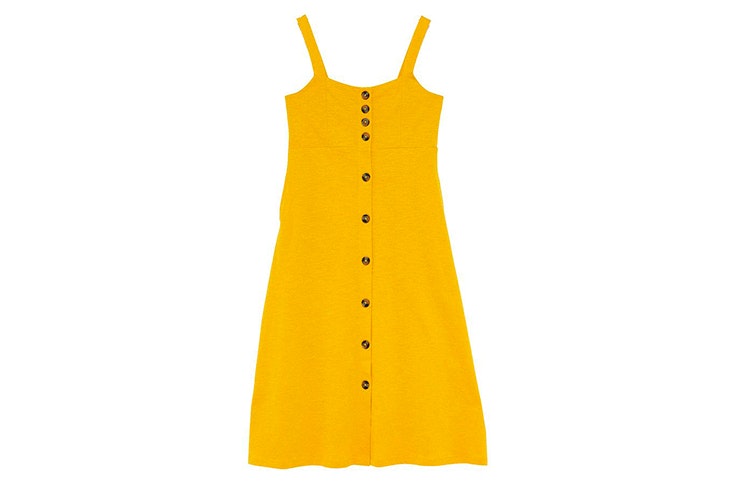 vestido midi amarillo bolsillos sfera