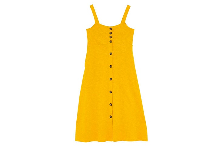 vestido midi amarillo bolsillos sfera