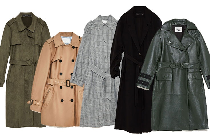 trench moda otoño Gabardina efecto ante (49,95€) / Trench corta (69,95€) / Trench a cuadros (79,95€) / Trench fluido (79,95€) / Trench de piel (399,00€)