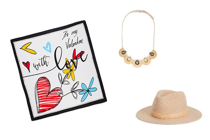 Artículos de Parfois: Pañielo cuadrado Día de la Madre (19,99€)/Collar Frost (12,99€)/Sombrero efecto rafia (15,99€)