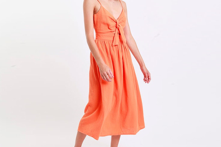 Vestido naranja nudo delantero de Pimkie