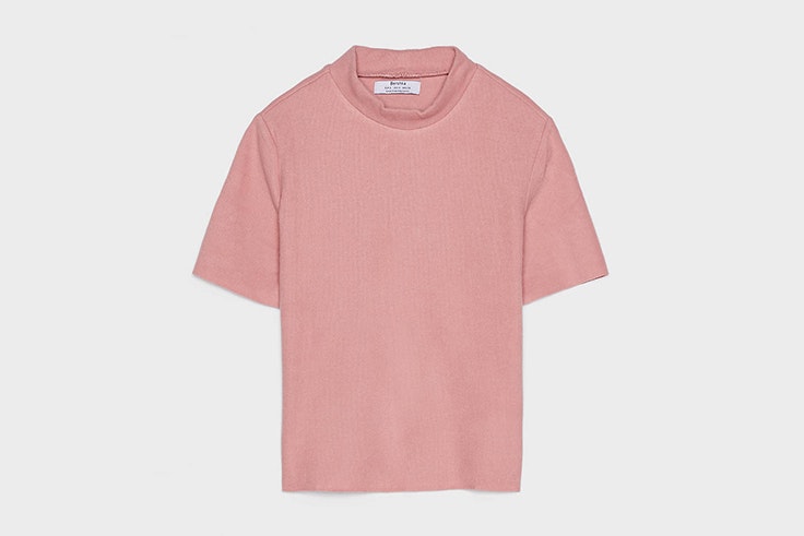 camiseta manga corta rosa bershka