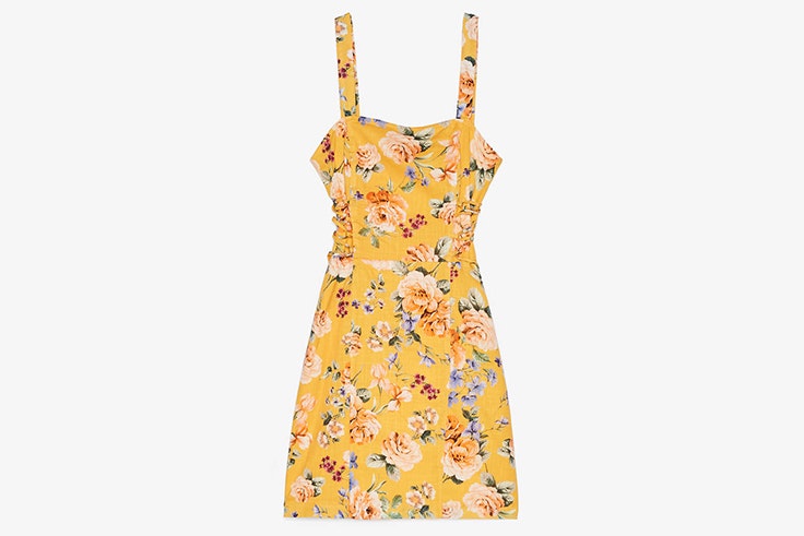 vestido amarillo estampado flores bershka