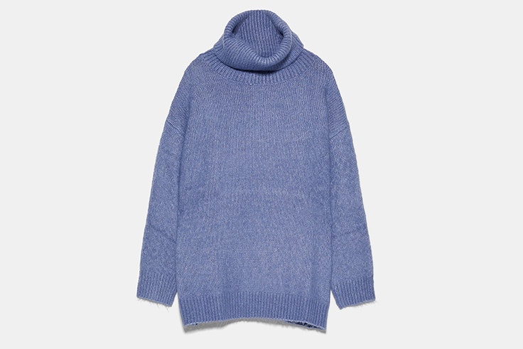 jersey azul cuello vuelto zara