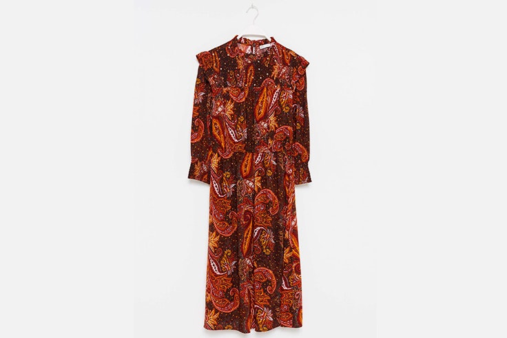 vestido estampado largo marrón sfera