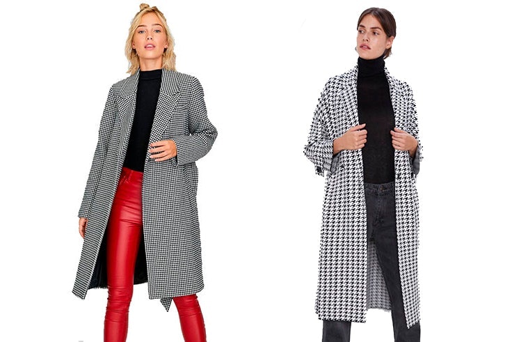 Abrigo pata de gallo de Zara (59,95€) y Abrigo cinturón pata de gallo de Stradivarius (59,99€)
