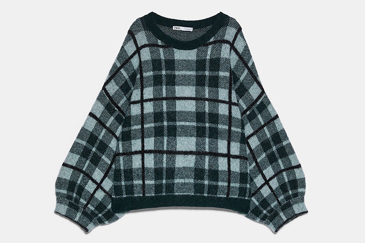 Jersey mezcla de alpaca y lana de cuadros en tonos verdes de Zara