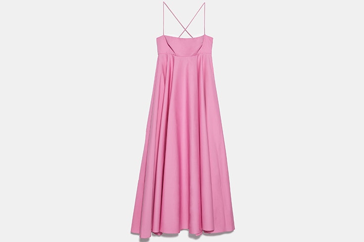 Vestido midi de tirantes en color rosa novedades de zara primavera verano