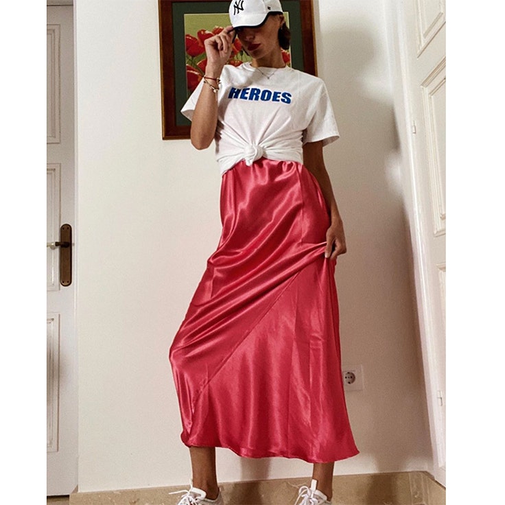 eugenia osborne looks para estar por casa falda fucsia