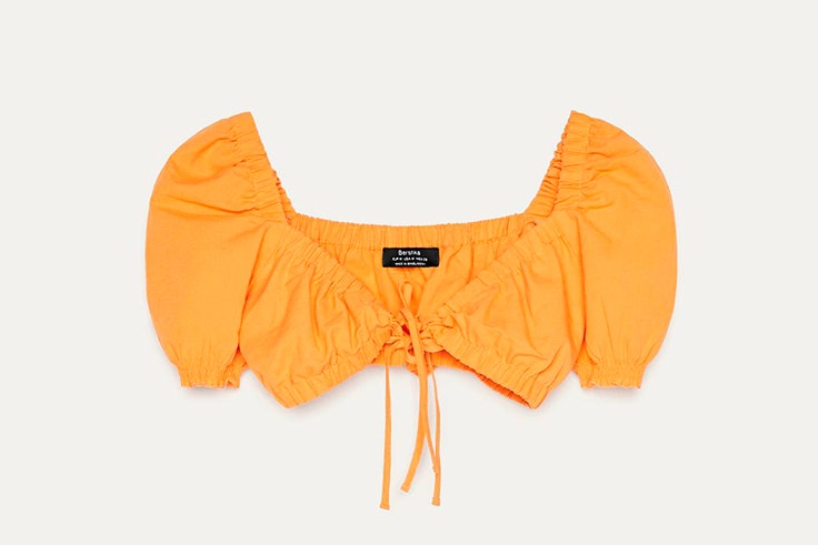 Blusa naranja con detalle de lazada de Bershka