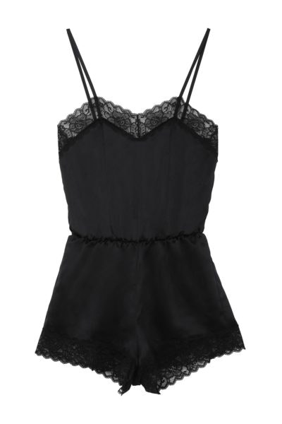 Macacão preto de cetim com detalhes em renda, Tezenis, 14,99€