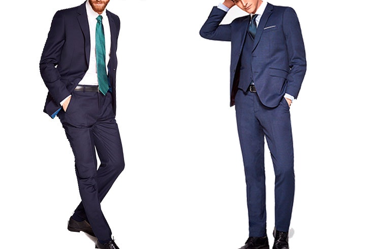 Look de oficina con traje azul marino