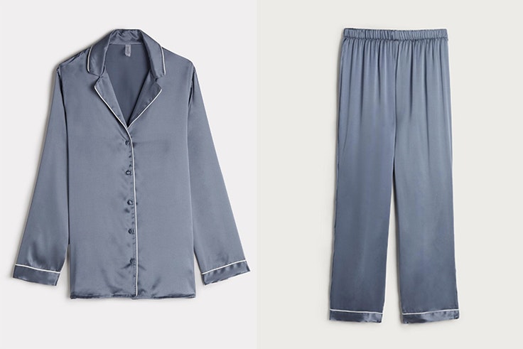 Pijama en color azul de raso y seda de Intimissimi - Camisa: 89,90 € Pantalón: 69,90 €