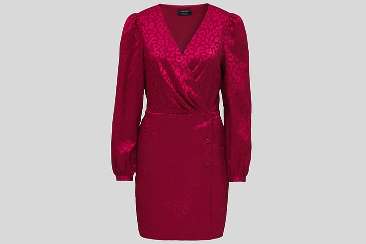 Vestido rosa fucsia cruzado de C&A estampado jacquard c-y-a