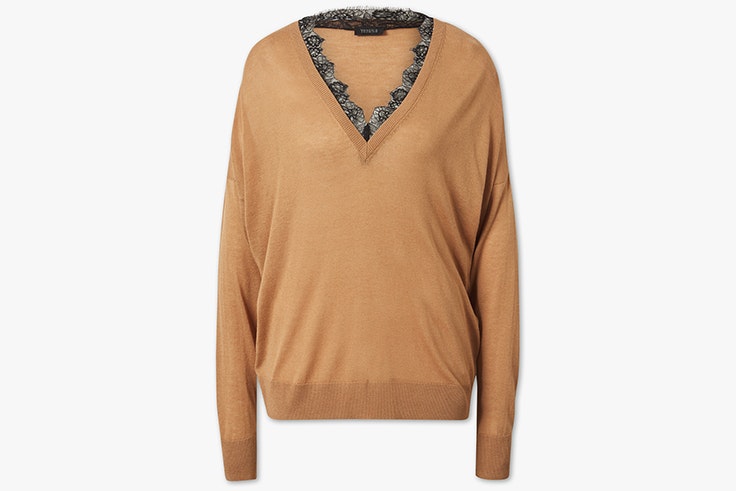 Jersey beige con escote de pico y detalles de encaje de C&A