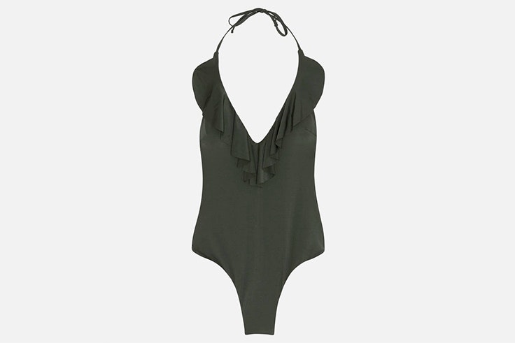 Bañador verde kaki con volantes de oysho