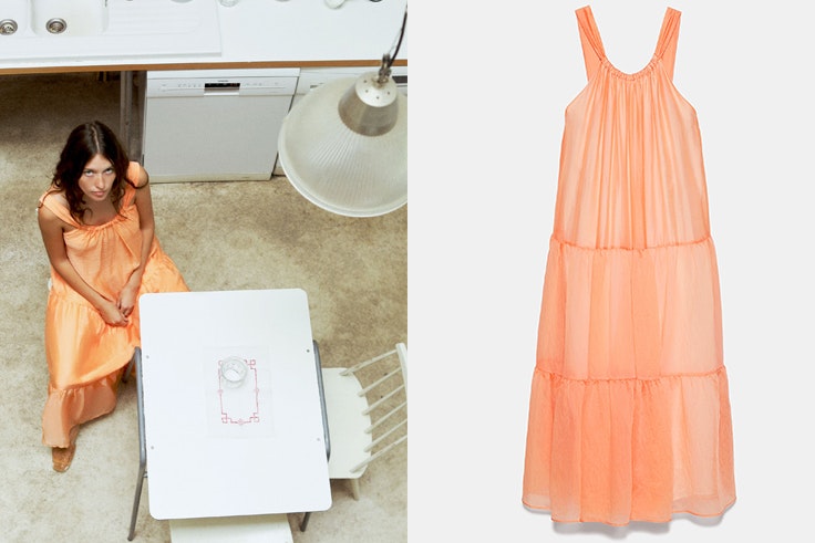 Vestido naranja con volantes de Zara novedades estar en casa