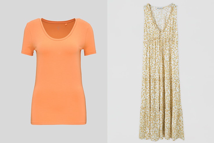 maría fernández rubíes estilo conjuntos looks premáma Camiseta básica en color naranja de C&A Vestido largo de flores de Pull and Bear