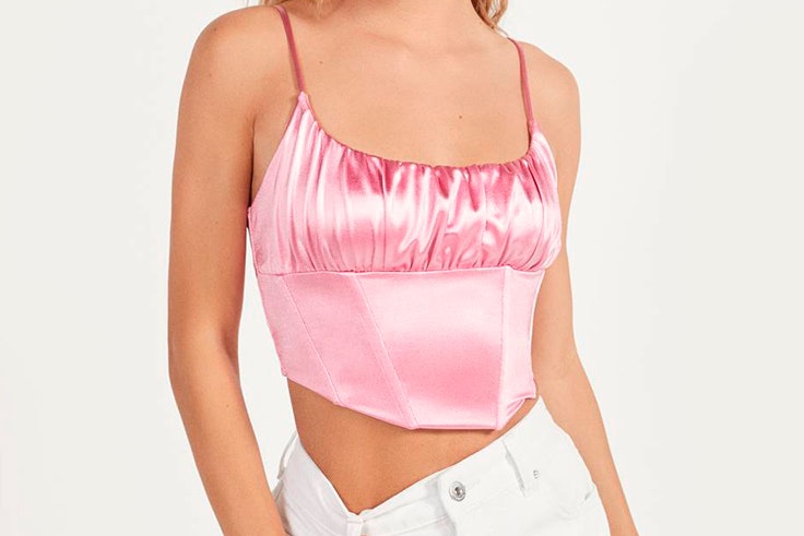 prendas satinadas Top corset rosa satinado de Bershka