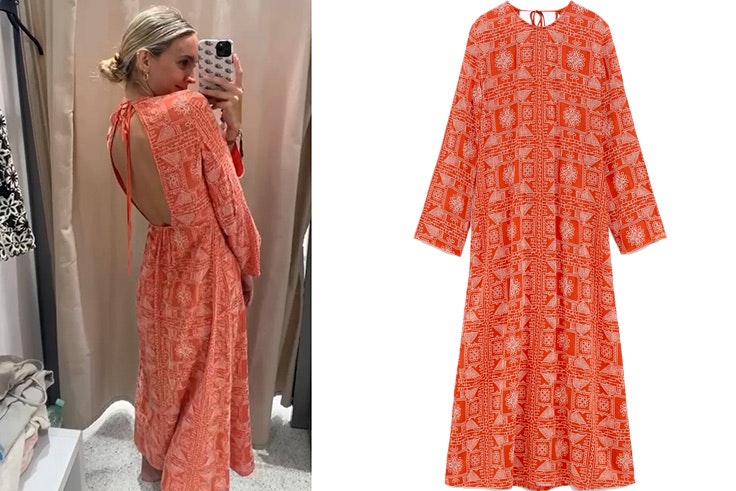 imprescindibles de primavera cris mata vestido largo con bordados de zara en color naranja