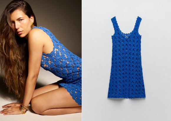 Vestido de crochet corto de Zara.