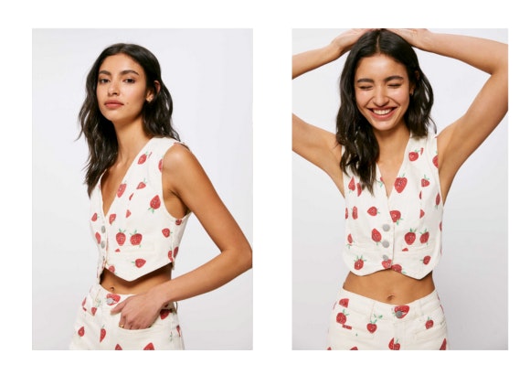 Chaleco denim con estampado de fresas de Springfield