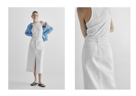 Falda midi vaquera blanca de Massimo Dutti