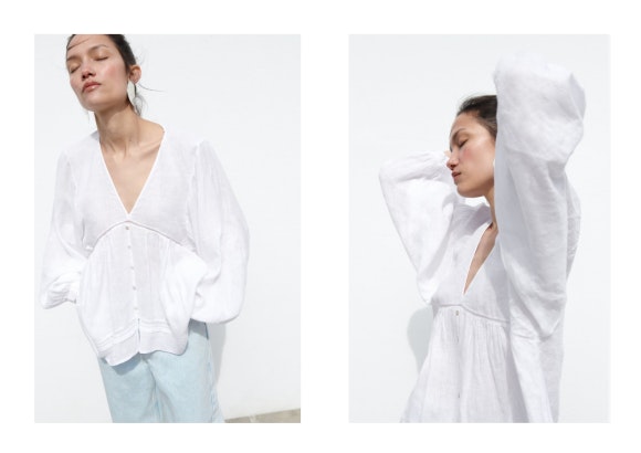 Blusa con mangas abullonadas de Zara