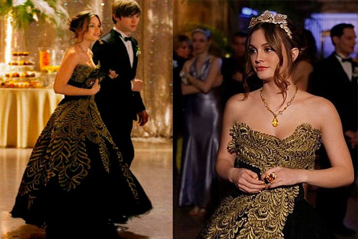 Vestido negro y dorado de Marchesa.