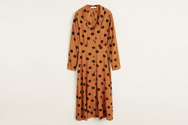 vestido-naranja-marron-estampado-lunares-mango copia
