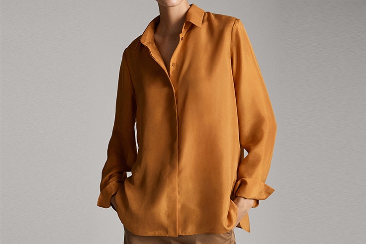 camisa saten mostaza massimo dutti Tine Andrea