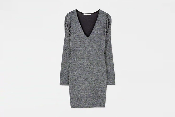 vestido con brillos y manga abullonada de pull and bear looks de fiesta