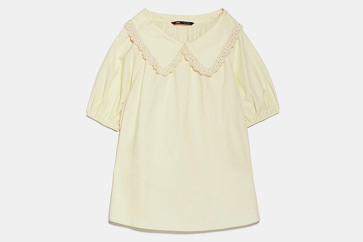 Blusa de cuello bobo y manga corta abullonada amarilla pastel zara
