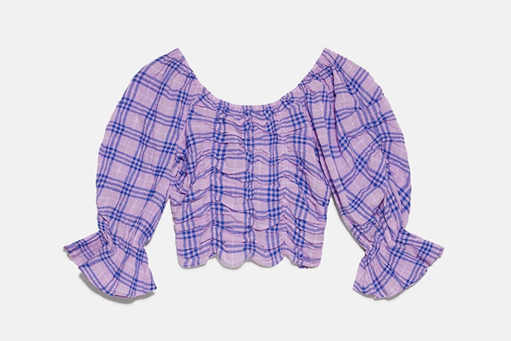 Blusa de cuadros lila y azul de Zara