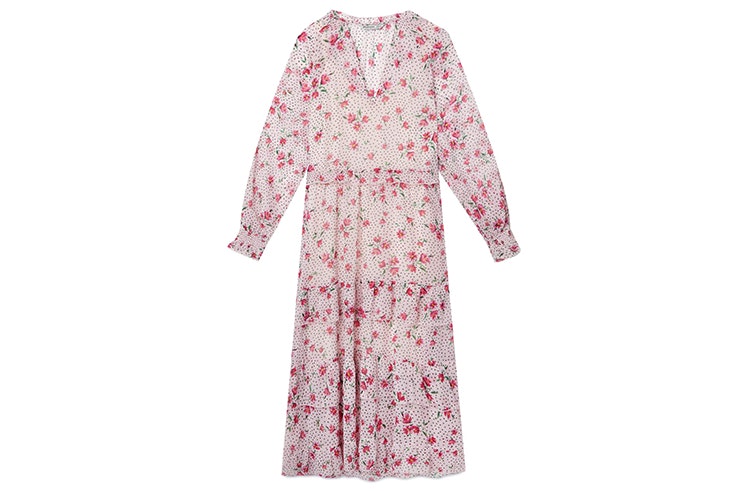 Vestido midi en color lila con estampado floral stradivarius