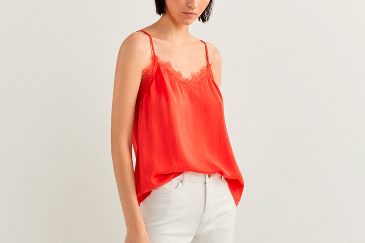 Top rojo de Sprignfield con encaje