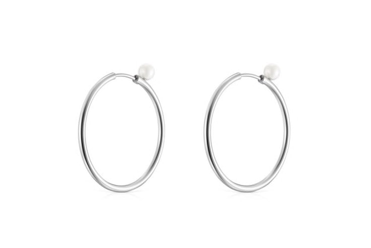 Pendientes aro en plata con perla de Tous