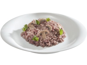 Risotto de salsicha, cogumelos e vinho tintp