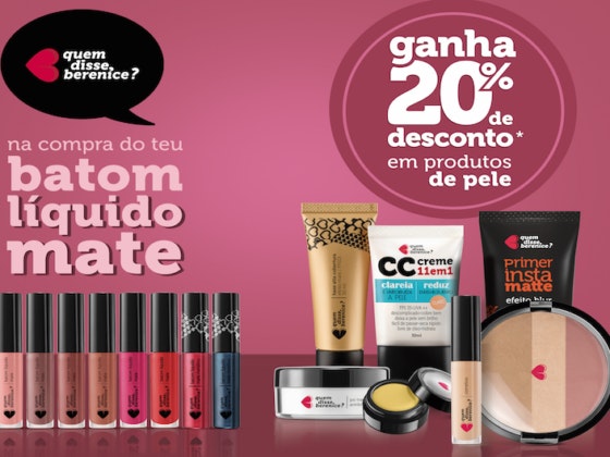 na compra de um batom mate líquido, ganha imediatamente 20% de desconto