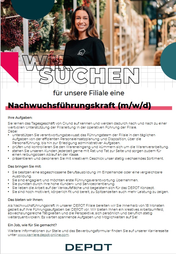 Depot Stellenanzeige Nachwuchsführungskraft